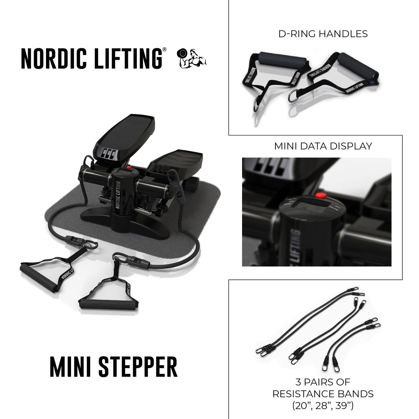 Home Workout Mini Stepper - w/ Resistance Bands Set and Built-in Tracking Monitor