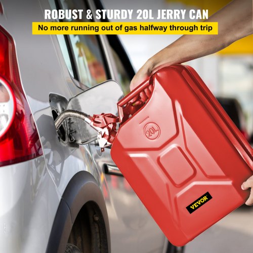 VEVOR Jerry Fuel Can, 20 L Portable Jerry Gas Can with Flexible Spout System, Rustproof & Heat-resistant Steel Fuel Tank for Cars Trucks Equipment, Red
