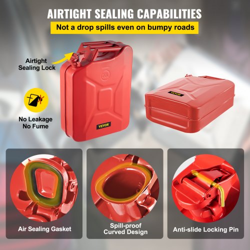 VEVOR Jerry Fuel Can, 20 L Portable Jerry Gas Can with Flexible Spout System, Rustproof & Heat-resistant Steel Fuel Tank for Cars Trucks Equipment, Red